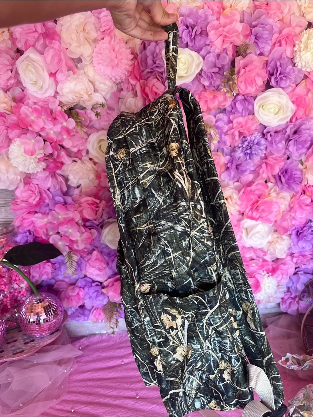 Kids Quilted Camo Print Backpack - Green